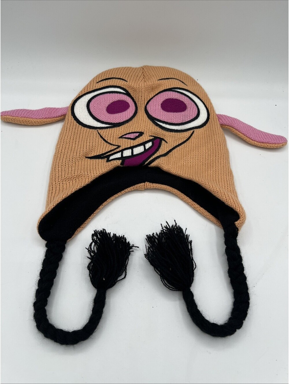 Rare Nickelodeon REN Hat. The Ren and Stimpy Show Knit Beanie with ear flaps New